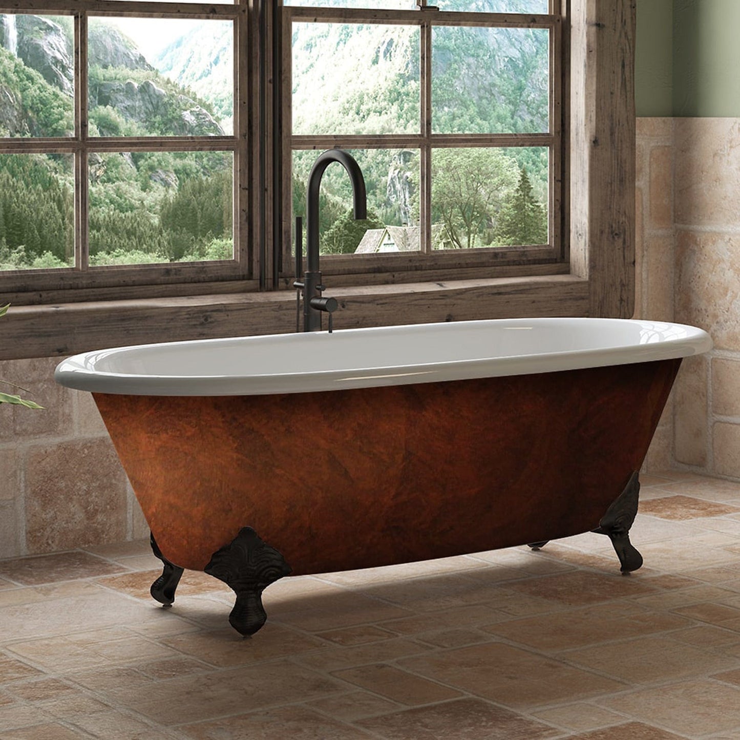 Cambridge Plumbing DE67-NH-ORB-CB Cast Iron Clawfoot Bathtub 67” x 30" Faux Copper Bronze Finish on Exterior with No Faucet Drillings and Oil Rubbed Bronze Feet (DE67-NH-ORB-CB)