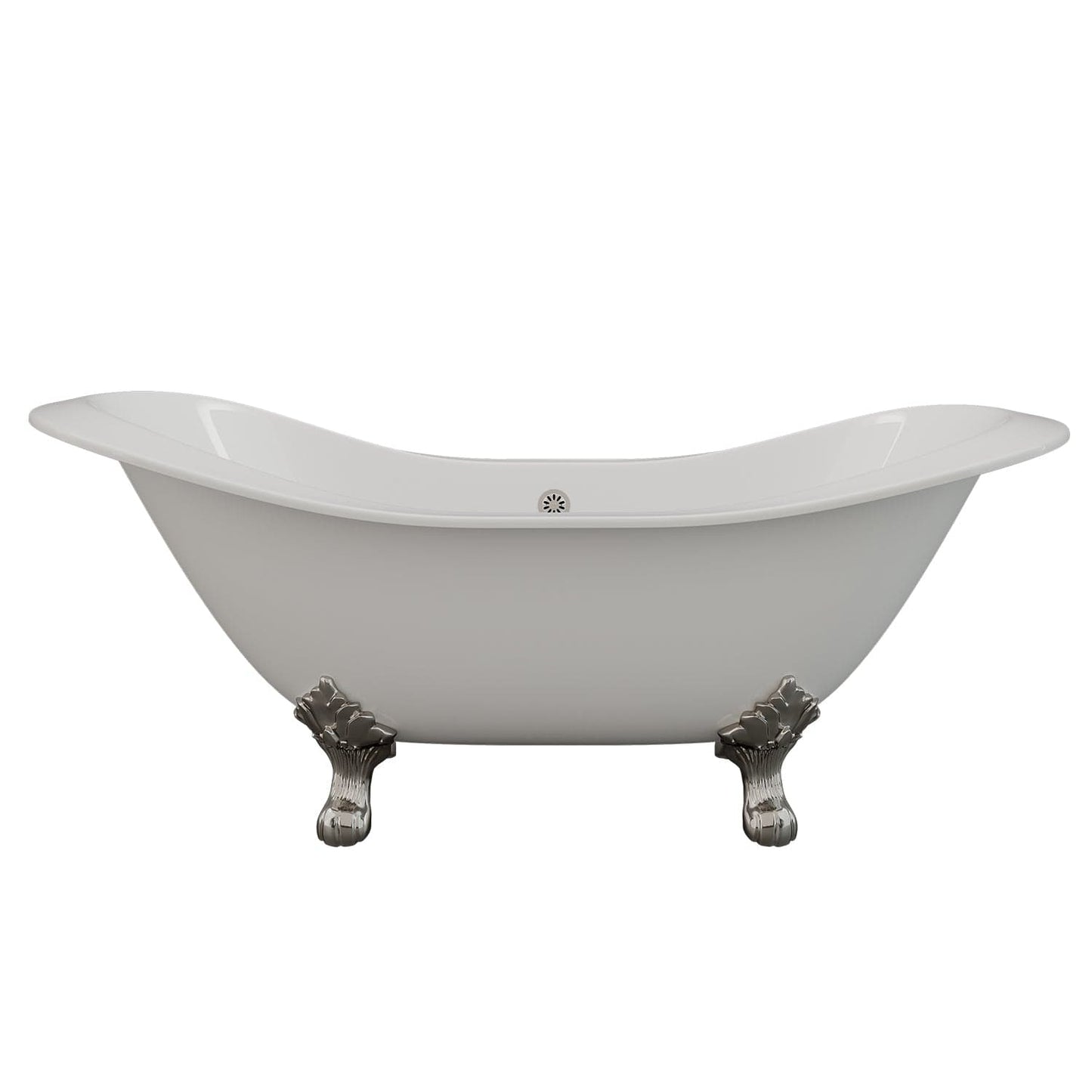 Cambridge Plumbing DES-150-PKG-BN-NH Cast Iron Double Ended Slipper Tub 71" x 30"with Complete Brushed Nickel Modern Freestanding Tub Filler + Hand Held Shower Assembly Plumbing Package (No Faucet Drillings) (DES-150-PKG-BN-NH)