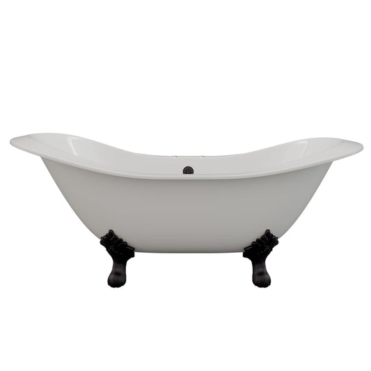 Cambridge Plumbing DES-684D-PKG-ORB-7DH Cast Iron Double Ended Slipper Tub 71" x 30" with 7" Deck Mount Faucet Drillings, and English Telephone Style Faucet Complete Oil Rubbed Bronze Plumbing Package (DES-684D-PKG-ORB-7DH)