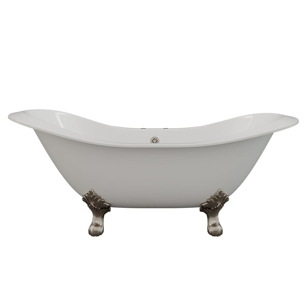 Cambridge Plumbing DES-DH-BN Cast Iron Double Ended Slipper Tub 71 x 30 with 7 Deck Mount Faucet Drillings, and Brushed Nickel Feet Feet (DES-DH-BN)