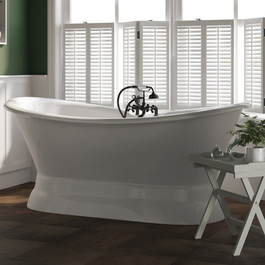 Cambridge Plumbing DES-PED-463D-2-PKG-ORB-7DH Cast Iron Double Ended Slipper Tub 71" x 30" with 7" Deck Mount Faucet Drillings, and Complete Oil Rubbed Bronze Plumbing Package (DES-PED-463D-2-PKG-ORB-7DH)