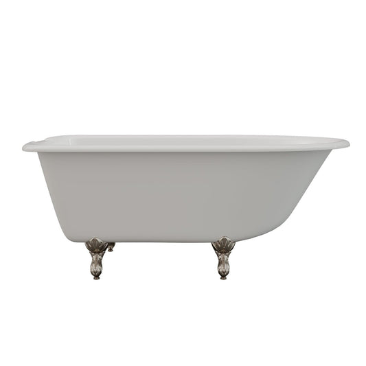 Cambridge Plumbing RR55-DH-BN Cast Iron Rolled Rim Clawfoot Tub 55" x 30" with 7" Deck Mount Faucet Drillings, and Brushed Nickel Feet (RR55-DH-BN)