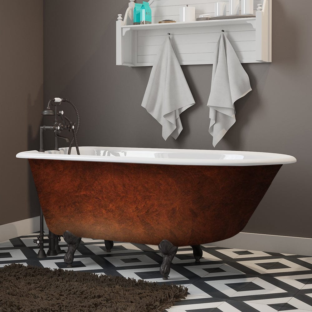 Cambridge Plumbing RR55-DH-ORB-CB Cast Iron Clawfoot Bathtub 55" x 30" Faux Copper Bronze Finish on Exterior with 7" Deck Mount Faucet Drillings and Oil Rubbed Bronze Feet (RR55-DH-ORB-CB)