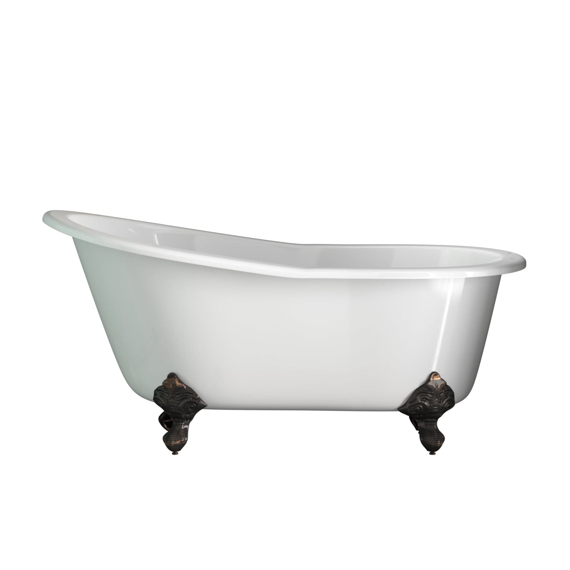 Cambridge Plumbing ST61-463D-6-PKG-ORB-7DH Cast Iron Slipper Clawfoot Tub 61" x 30" with 7" Deck Mount Faucet Drillings, and British Telephone Style Faucet Complete Oil Rubbed Bronze Plumbing Package + 6" Deck Mount Risers (ST61-463D-6-PKG-ORB-7DH)