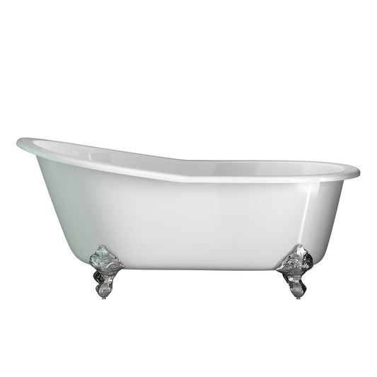 Cambridge Plumbing ST67-150-PKG-CP-NH Cast Iron Slipper Clawfoot Tub 67" x 30" with Complete Polished Chrome Modern Freestanding Tub Filler + Hand Held Shower Assembly Plumbing Package (No Faucet Drillings) (ST67-150-PKG-CP-NH)