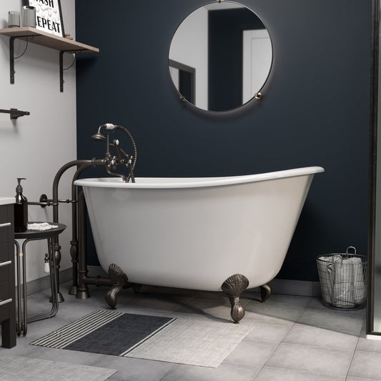 Cambridge Plumbing SWED54-398463-PKG-ORB-NH Cast Iron Swedish Slipper Tub 54" x 30" with Complete Free Standing British Telephone Faucet + Hand Held Shower Oil Rubbed Bronze Plumbing Package (No Faucet Drillings) (faucet not pictured) (SWED54-398463-PKG-ORB-NH)