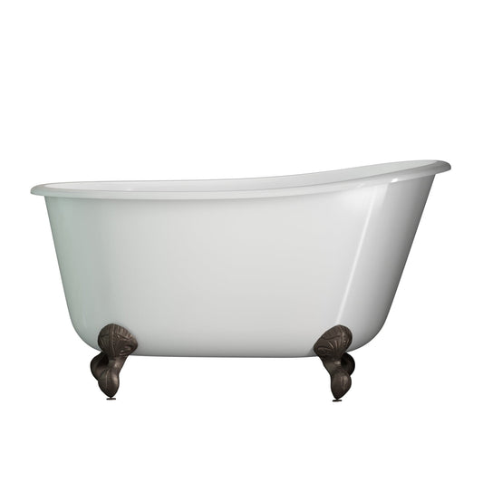 Cambridge Plumbing SWED54-398684-PKG-ORB-NH Cast Iron Swedish Slipper Tub 54" x 30" with Complete Oil Rubbed Bronze Freestanding English Telephone Style Faucet + Hand Held Shower Assembly Plumbing Package  (No Faucet Drillings) (SWED54-398684-PKG-ORB-NH)