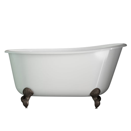 Cambridge Plumbing SWED58-150-PKG-ORB-NH Cast Iron Swedish Slipper Tub 58" x 30" with Complete Oil Rubbed Bronze Modern Freestanding Tub Filler + Hand Held Shower Assembly Plumbing Package (No Faucet Drillings) (SWED58-150-PKG-ORB-NH)