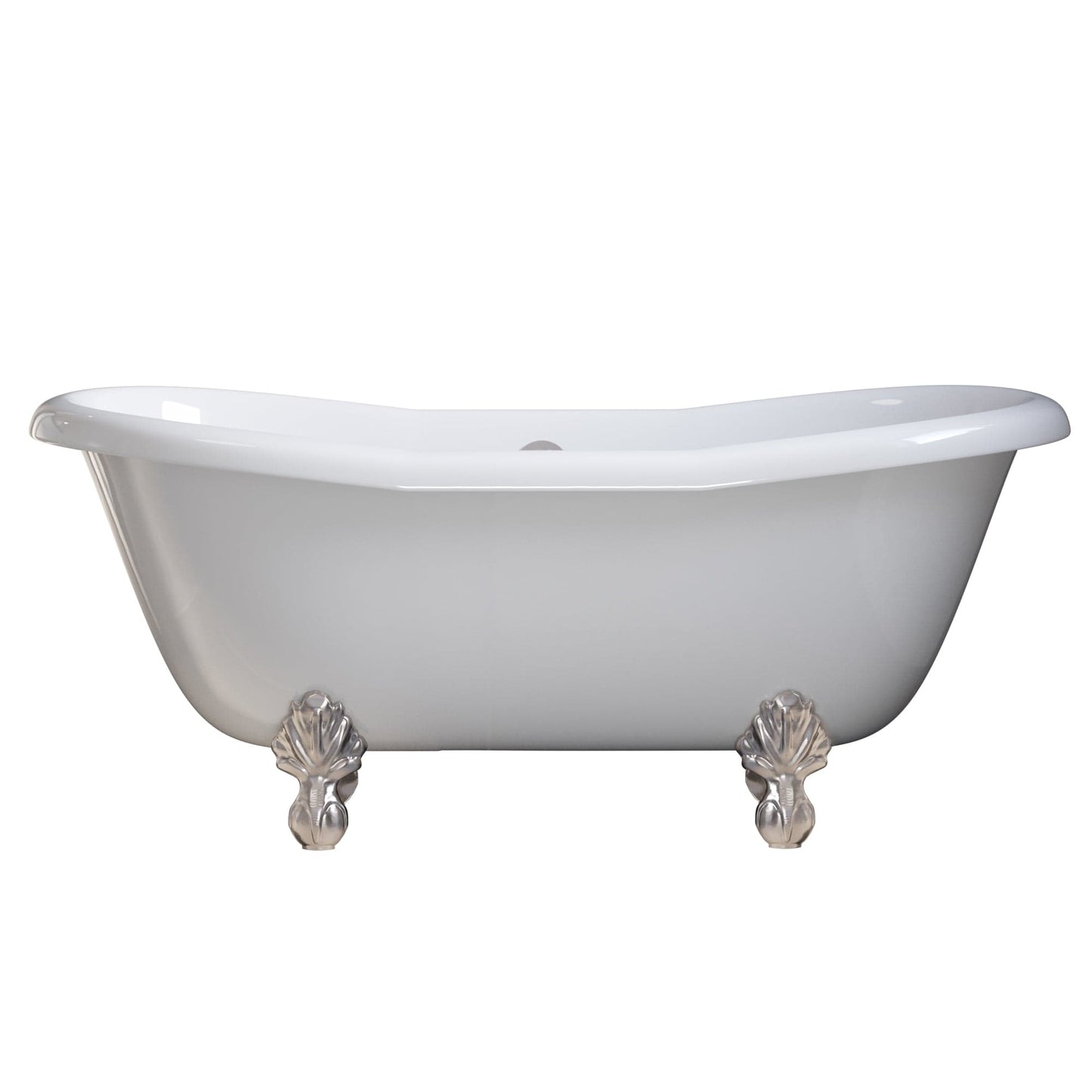 Cambridge Plumbing USA-ADES-NH-BN USA Quality 68" Clawfoot Double Slipper Tub with Contiuous Rim and Brushed Nickel Feet (USA-ADES-NH-BN)