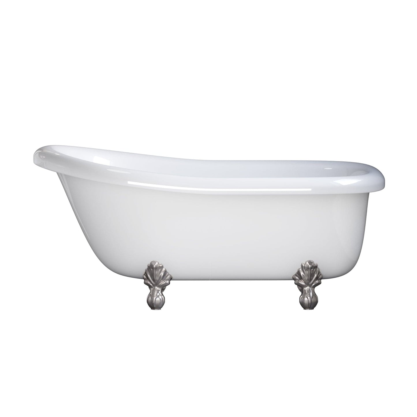 Cambridge Plumbing USA-AST60-NH-BN USA Quality 60" Clawfoot Slipper Tub with Contiuous Rim and Brushed Nickel Feet (USA-AST60-NH-BN)