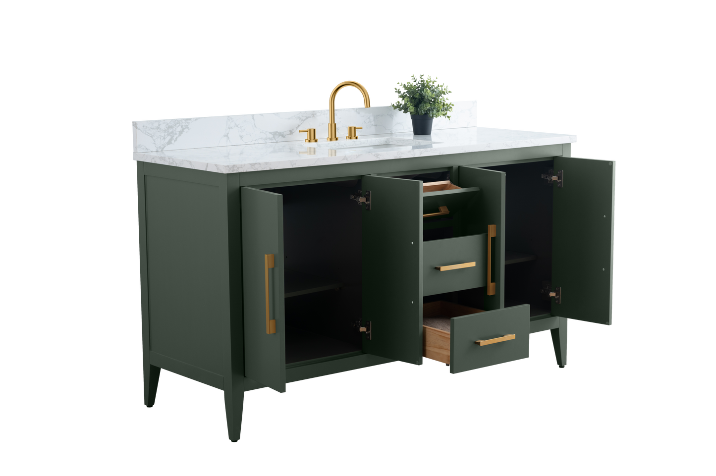 60 Inch Single Sink Bathroom Vanity in Vintage Green with Marble Countertop - Vanity Art VA9060-SVG