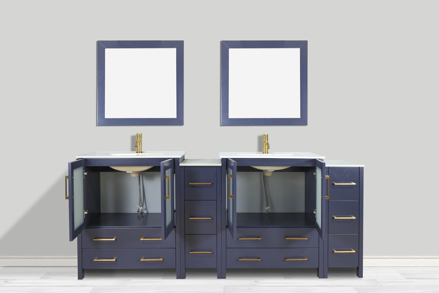 72 Inch Double Sink Bathroom Vanity in Blue with Ceramic Countertop - Vanity Art VA3024-72B