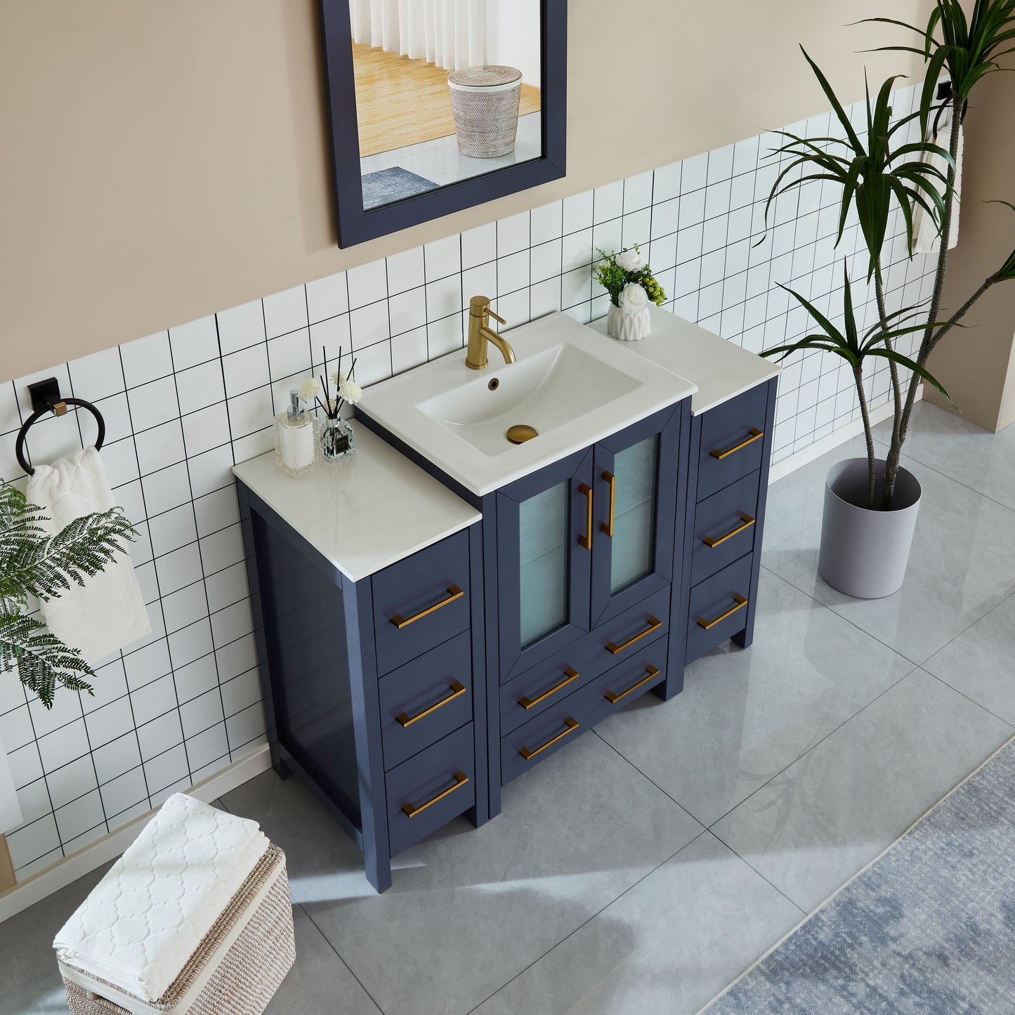 48 Inch Single Sink Bathroom Vanity in Blue with Ceramic Countertop - Vanity Art VA3024-48B