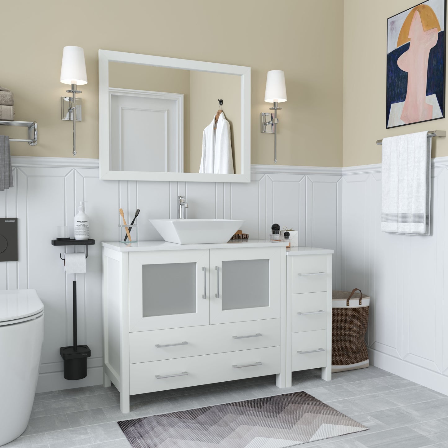 48 Inch Single Sink Bathroom Vanity in White with Marble Countertop - Vanity Art VA3136-48W