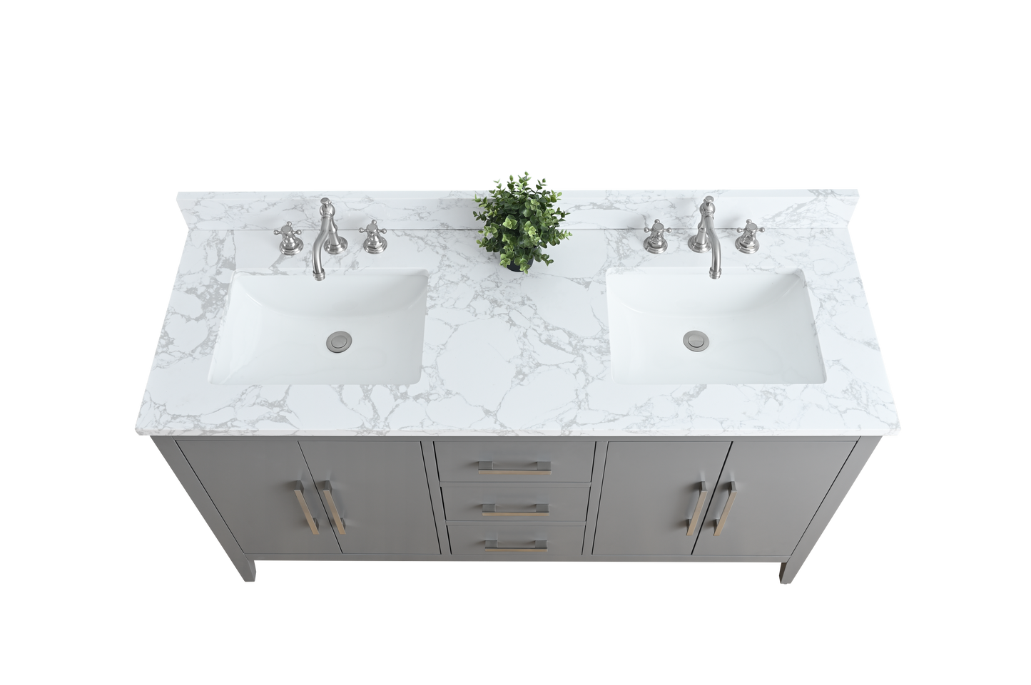 60 Inch Double Sink Bathroom Vanity in Cashmere Gray with Marble Countertop - Vanity Art VA9060-DG