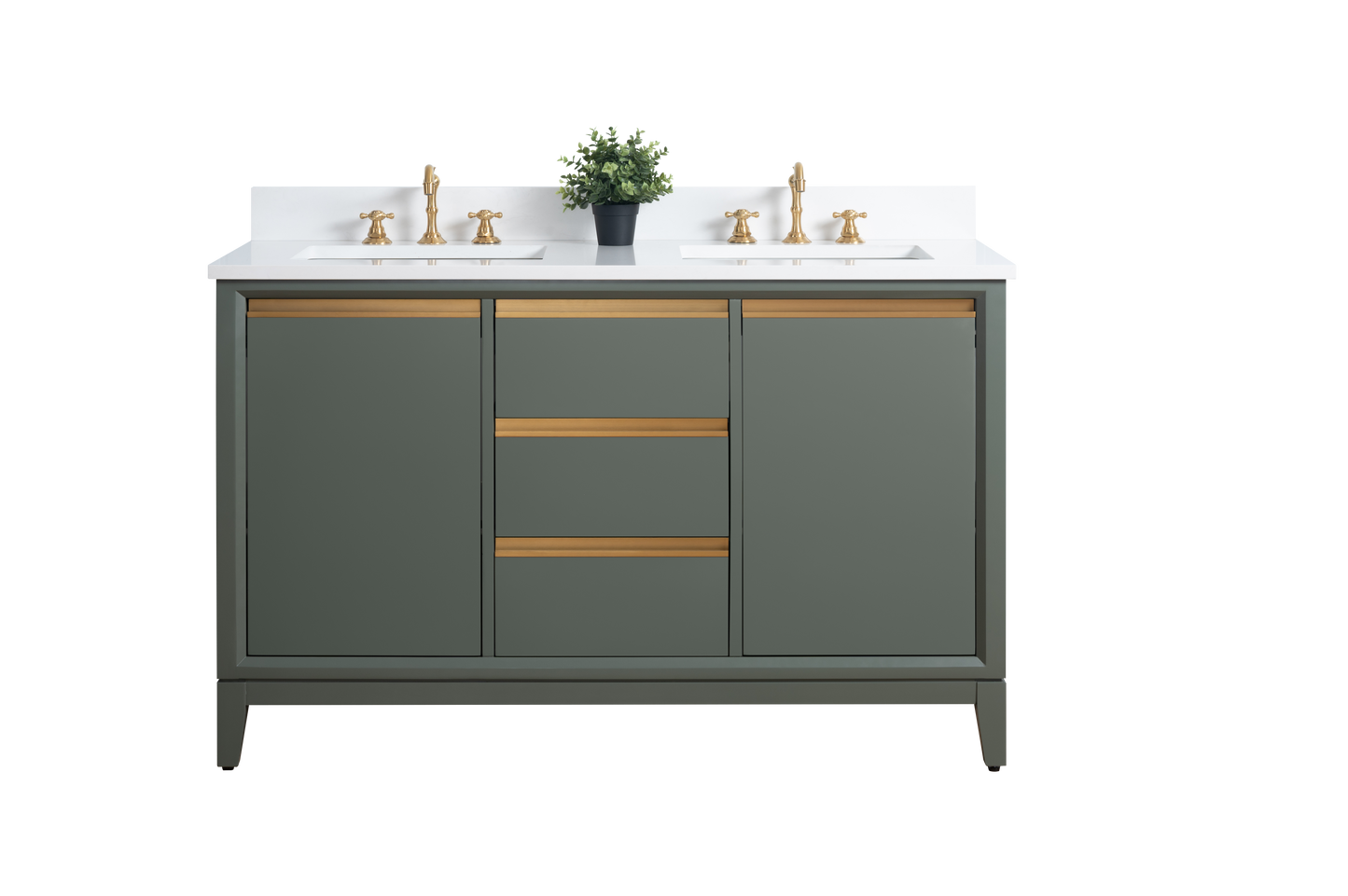 54 Inch Double Sink Bathroom Vanity in Vintage Green with Marble Countertop - Vanity Art VA8054-DVG