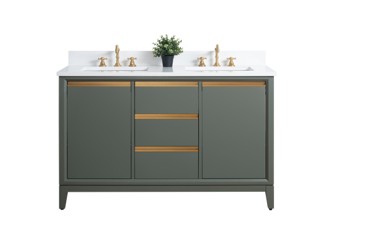 54 Inch Double Sink Bathroom Vanity in Vintage Green with Marble Countertop - Vanity Art VA8054-DVG