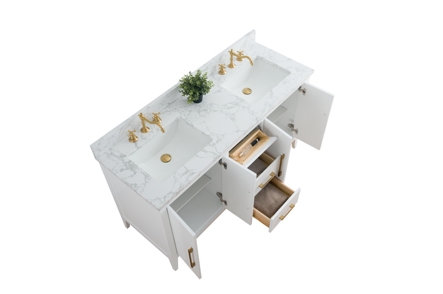 60 Inch Double Sink Bathroom Vanity in White with Marble Countertop - Vanity Art VA9060-DW