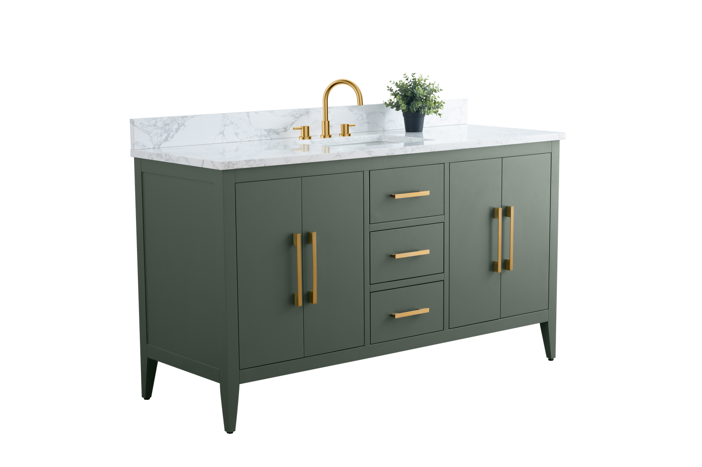 60 Inch Single Sink Bathroom Vanity in Vintage Green with Marble Countertop - Vanity Art VA9060-SVG