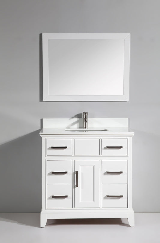 36 Inch Single Sink Bathroom Vanity in White with White Marble Countertop - Vanity Art VA1036W