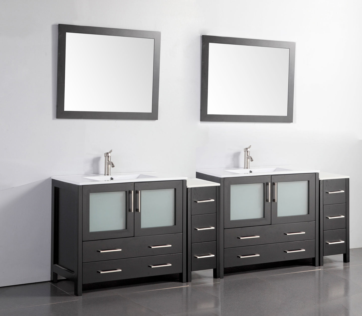 96 Inch Double Sink Bathroom Vanity in Espresso with Ceramic Countertop - Vanity Art VA3036-96E