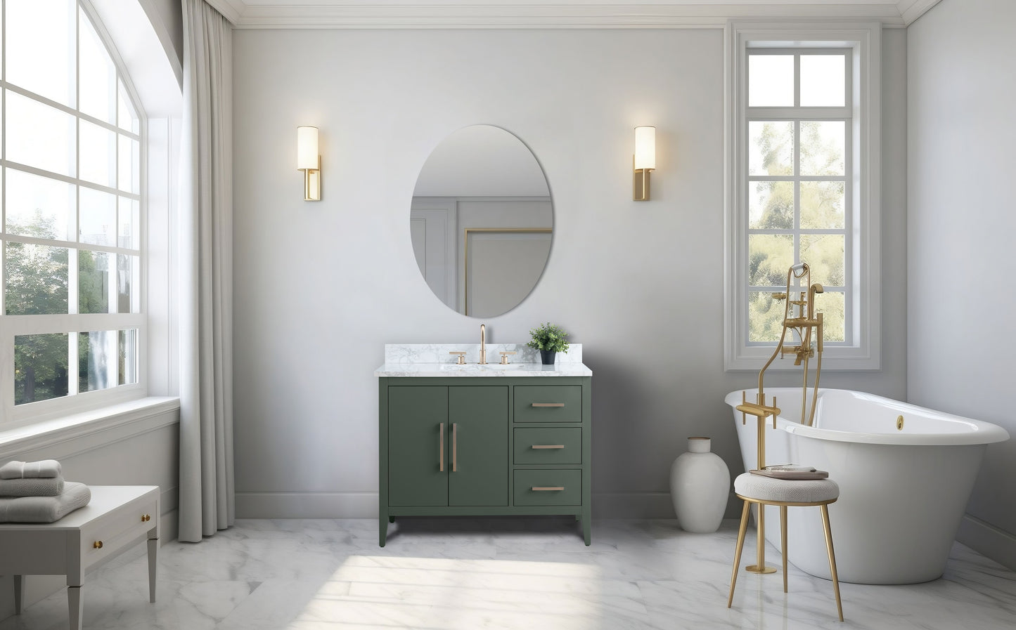 42 Inch Single Sink Bathroom Vanity in Vintage Green with Marble Countertop - Vanity Art VA9042-VG