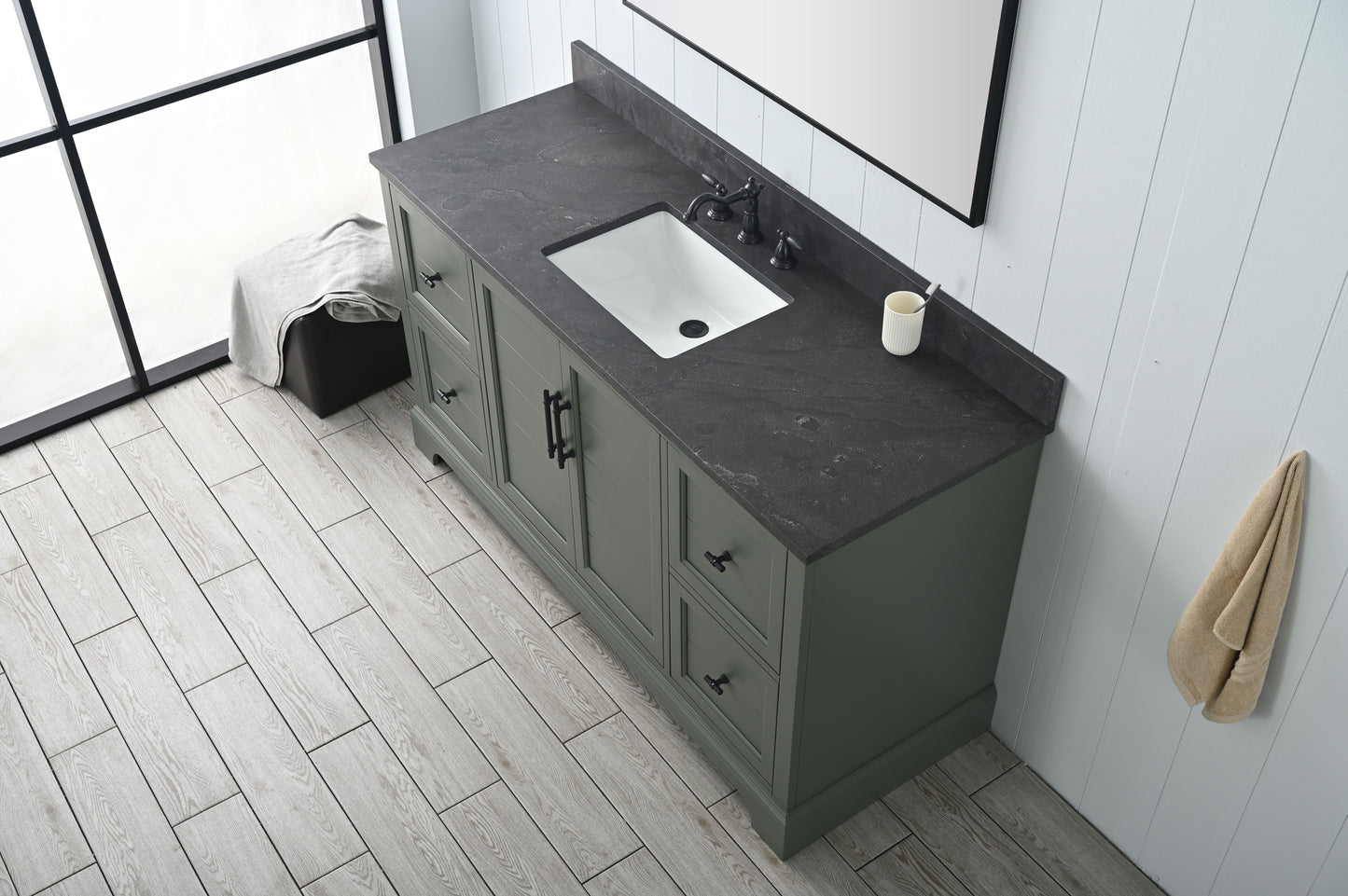 60 Inch Single Sink Bathroom Vanity in Vintage Green with Marble Countertop & Backsplash - Vanity Art VA5060-SVG