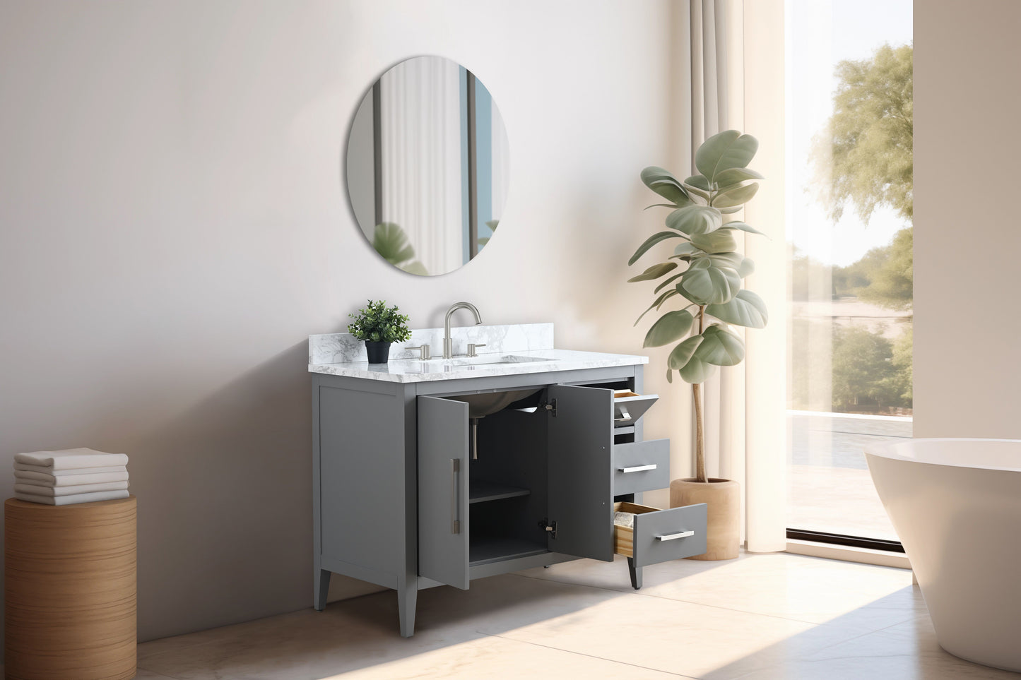 42 Inch Single Sink Bathroom Vanity in Cashmere Gray with Marble Countertop - Vanity Art VA9042-G