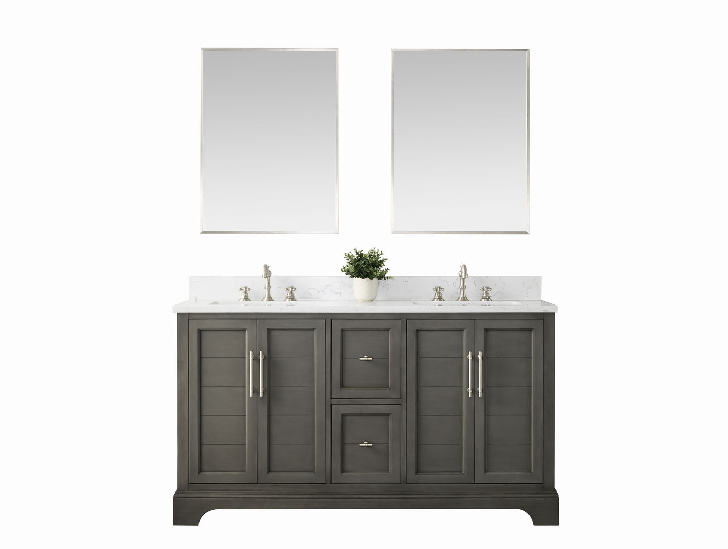 60 Inch Double Sink Bathroom Vanity in Gray with Marble Countertop & Backsplash - Vanity Art VA5060-DSG