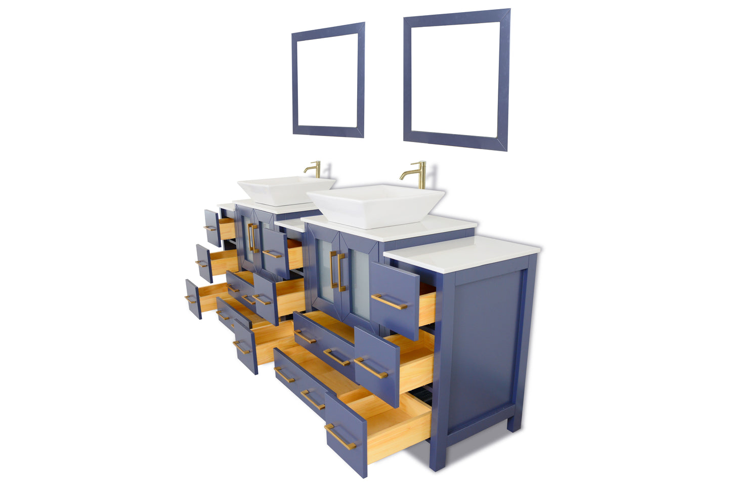 84 Inch Double Sink Bathroom Vanity in Blue with Marble Countertop - Vanity Art VA3124-84B