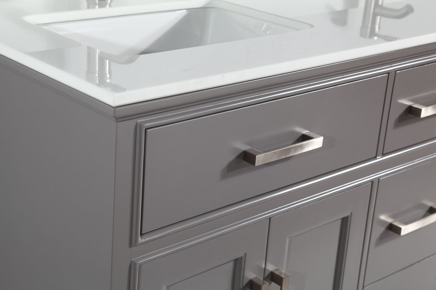 60 Inch Double Sink Bathroom Vanity in Gray with White Marble Countertop - Vanity Art VA1060DG