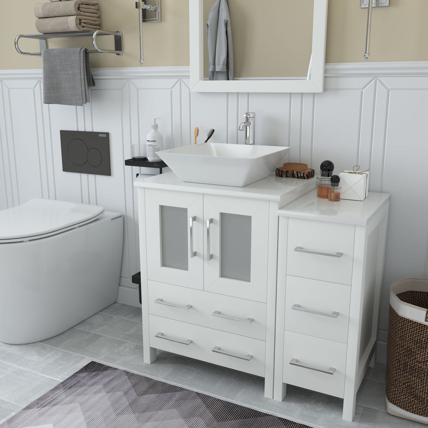 36 Inch Single Sink Bathroom Vanity in White with Marble Countertop - Vanity Art VA3124-36W