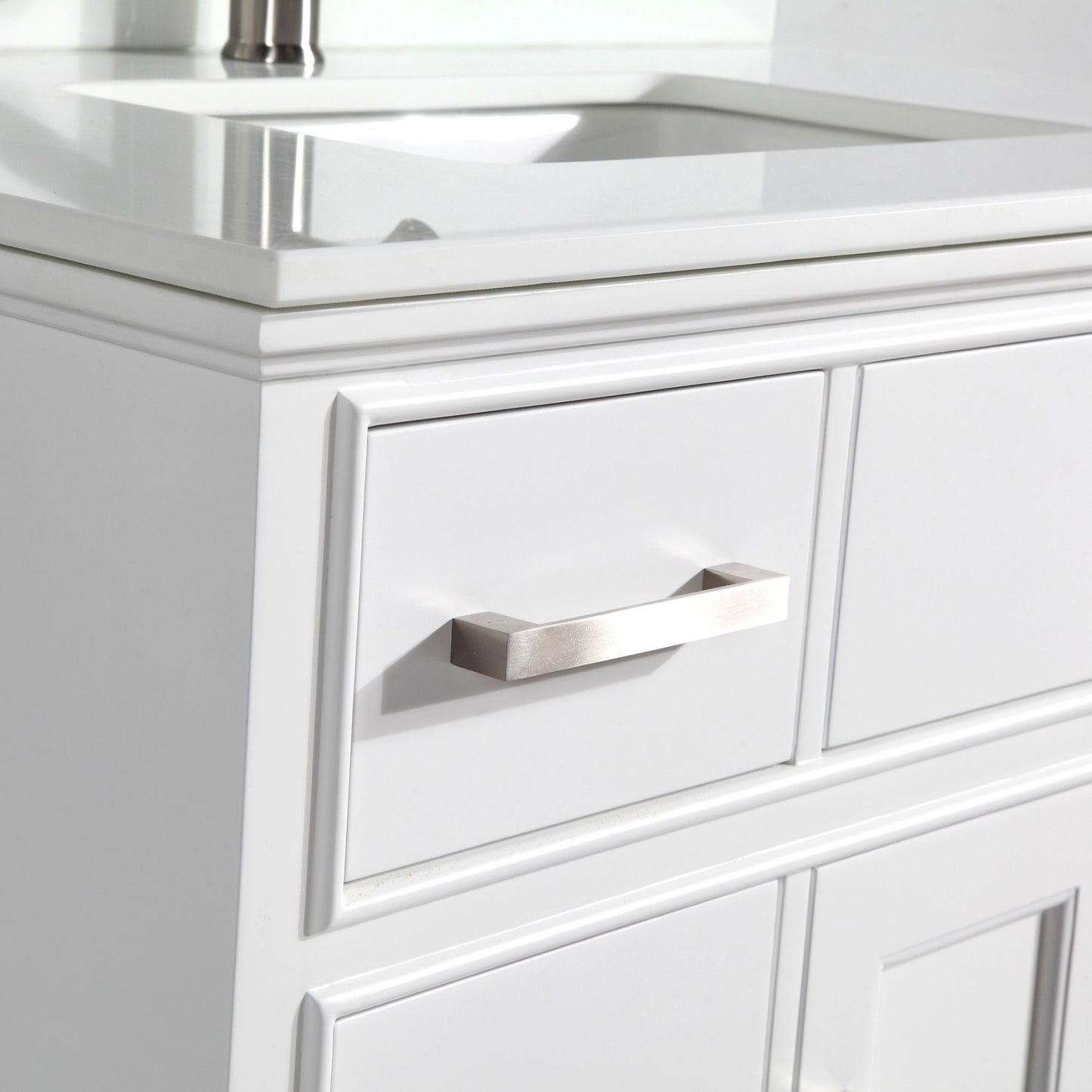 36 Inch Single Sink Bathroom Vanity in White with White Marble Countertop - Vanity Art VA1036W