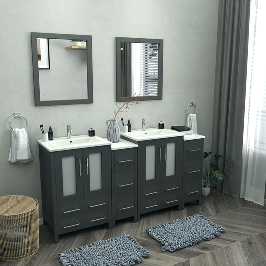 72 Inch Double Sink Bathroom Vanity in Espresso with Ceramic Countertop - Vanity Art VA3024-72E