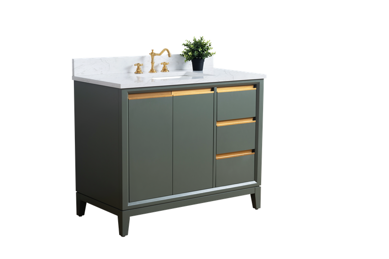 42 Inch Single Sink Bathroom Vanity in Vintage Green with Marble Countertop - Vanity Art VA8042-VG