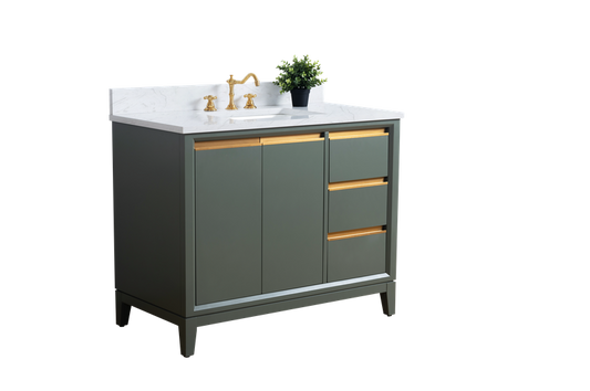 42 Inch Single Sink Bathroom Vanity in Vintage Green with Marble Countertop - Vanity Art VA8042-VG