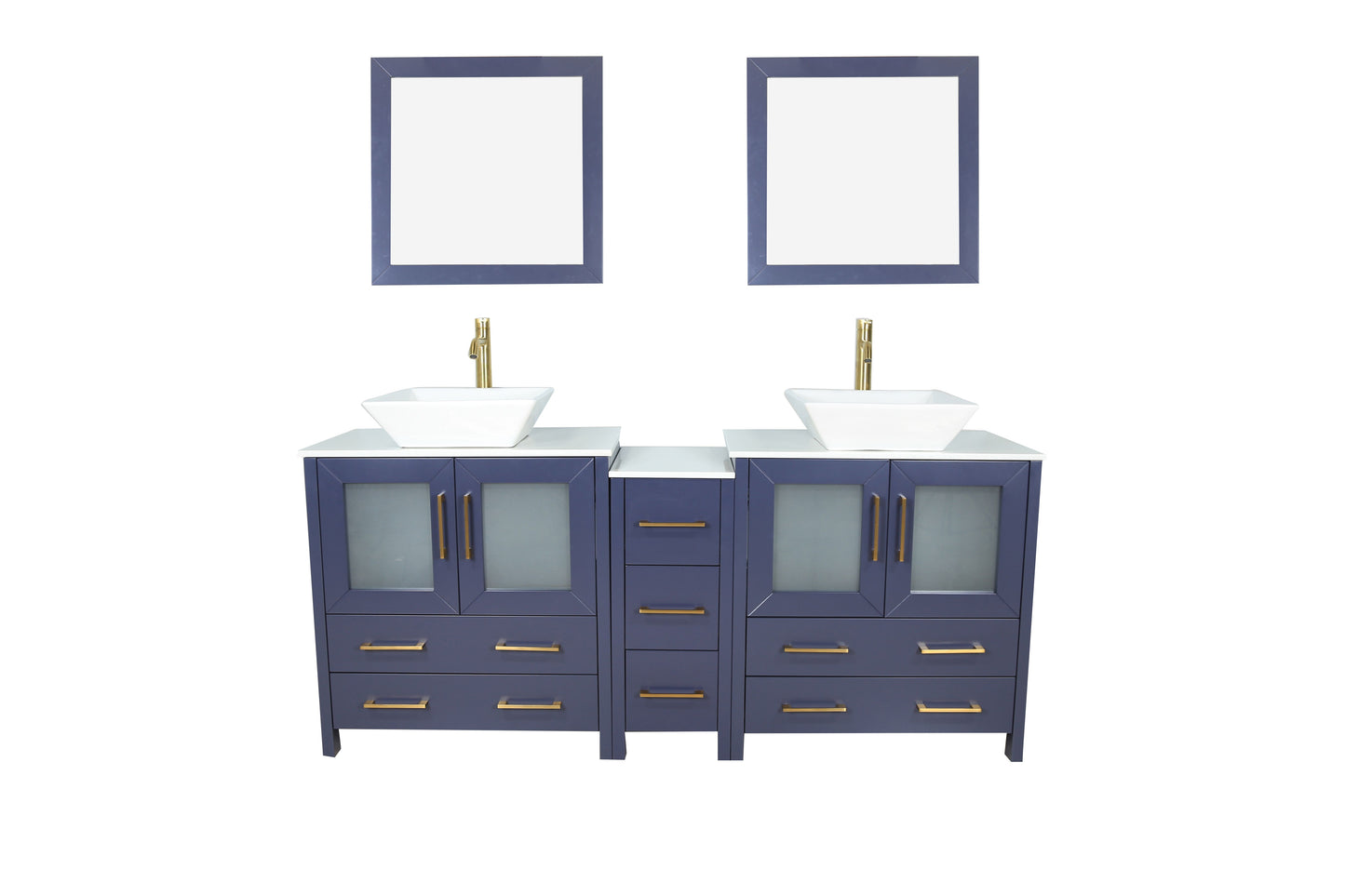 72 Inch Double Sink Bathroom Vanity in Blue with Marble Countertop - Vanity Art VA3130-72B