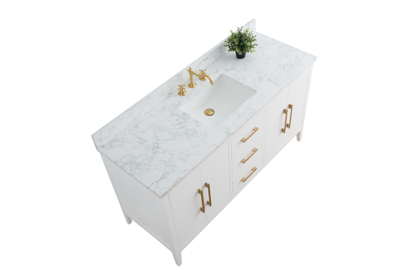 60 Inch Single Sink Bathroom Vanity in White with Marble Countertop - Vanity Art VA9060-SW