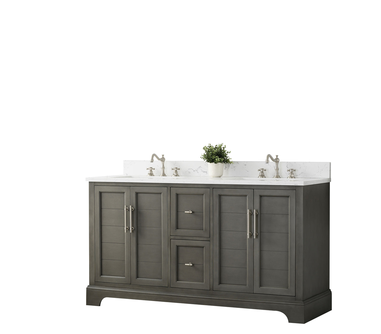 60 Inch Double Sink Bathroom Vanity in Gray with Marble Countertop & Backsplash - Vanity Art VA5060-DSG