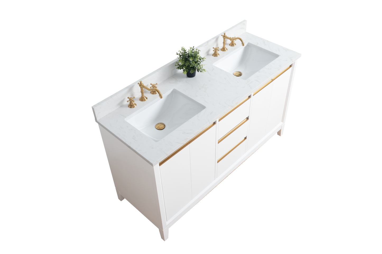 60 Inch Double Sink Bathroom Vanity in White with Marble Countertop - Vanity Art VA8060-DW