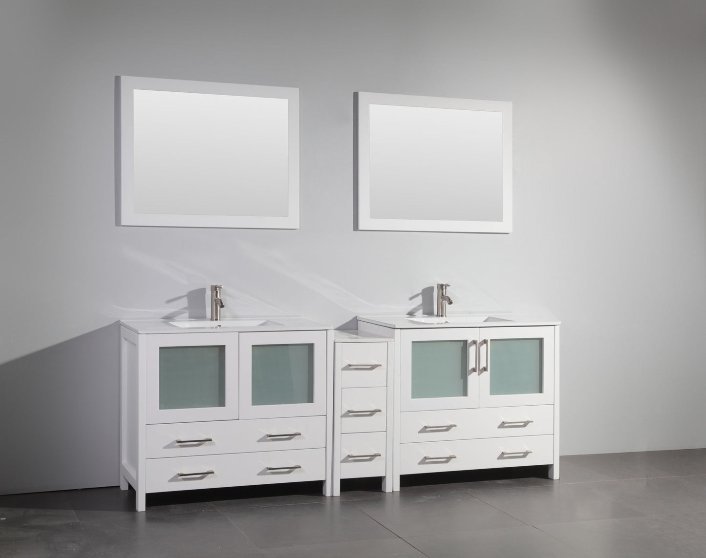 84 Inch Double Sink Bathroom Vanity in White with Ceramic Countertop - Vanity Art VA3036-84W