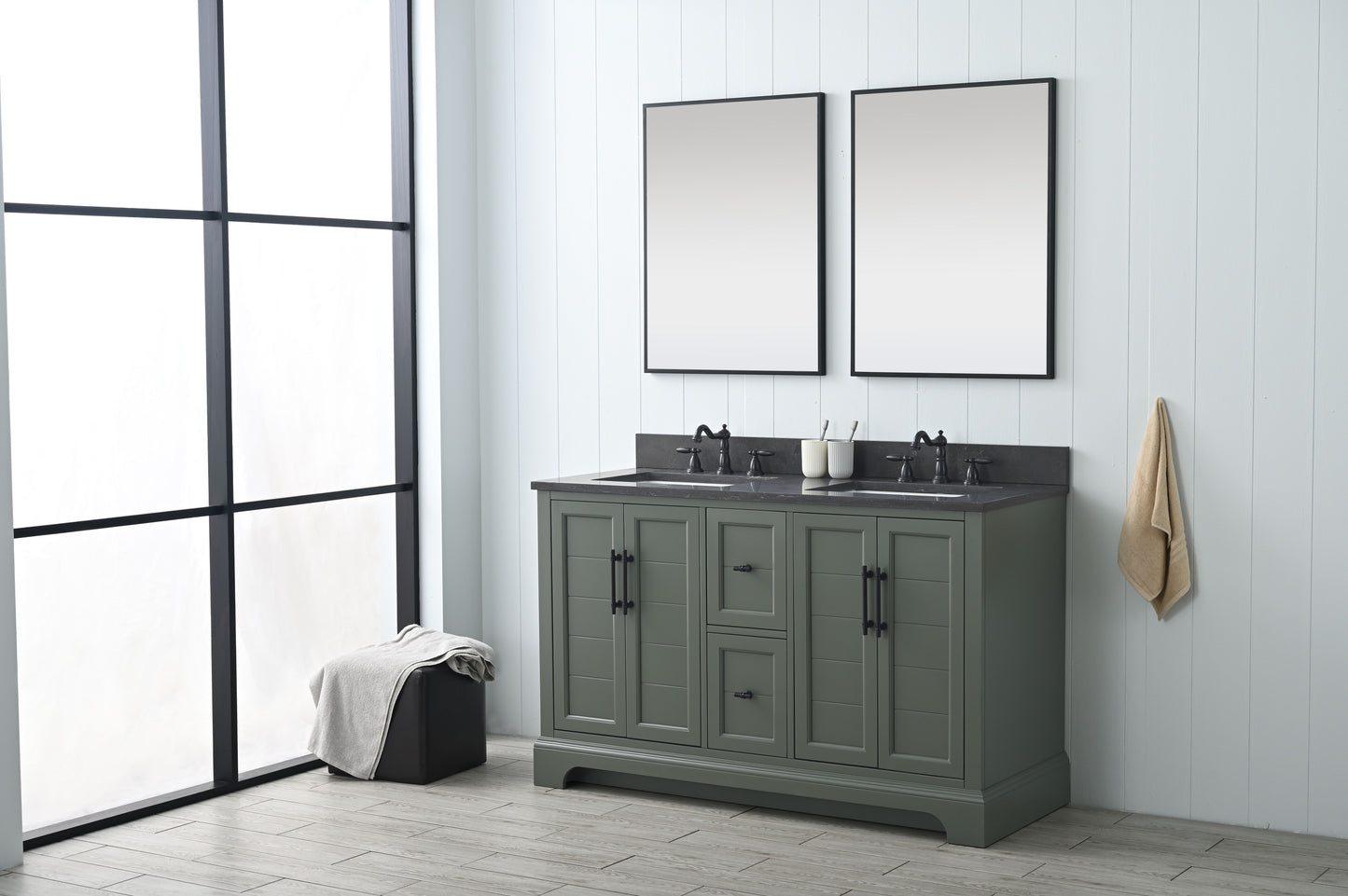 54 Inch Double Sink Bathroom Vanity in Vintage Green with Marble Countertop & Backsplash - Vanity Art VA5054-VG