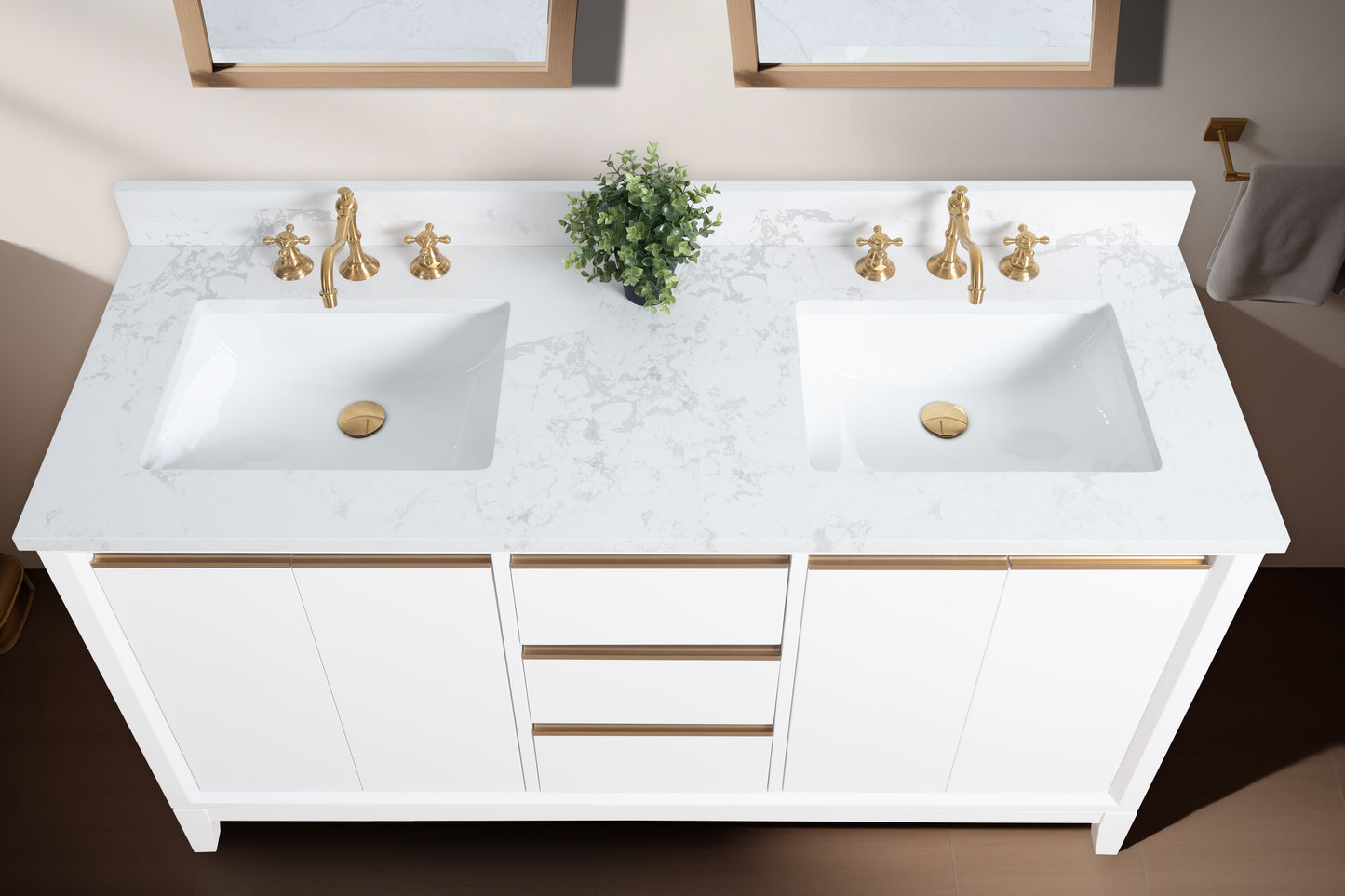 60 Inch Double Sink Bathroom Vanity in White with Marble Countertop - Vanity Art VA8060-DW