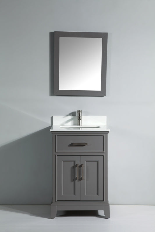 24 Inch Single Sink Bathroom Vanity in Gray with White Marble Countertop - Vanity Art VA1024G