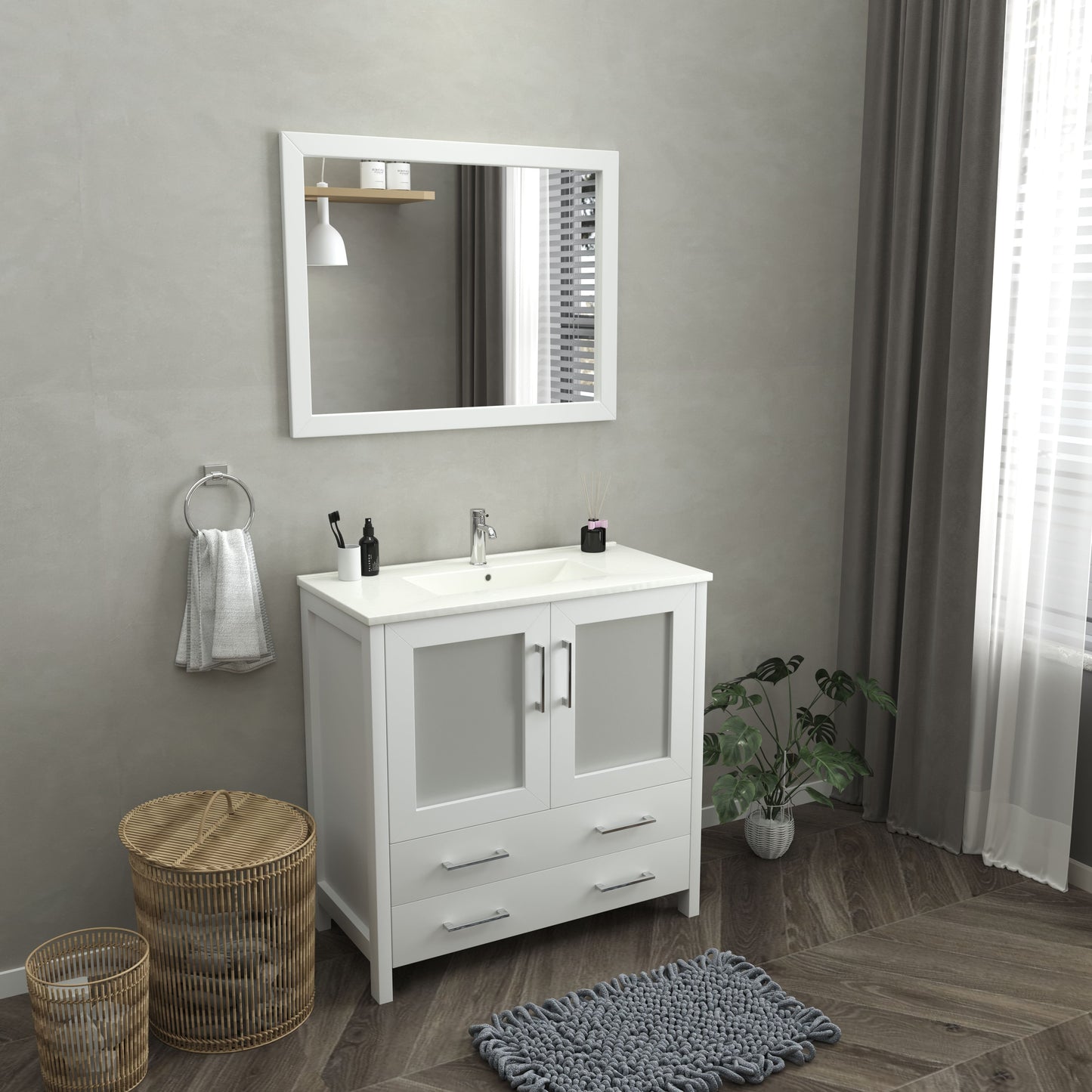 36 Inch Single Sink Bathroom Vanity in White with Ceramic Countertop - Vanity Art VA3036W