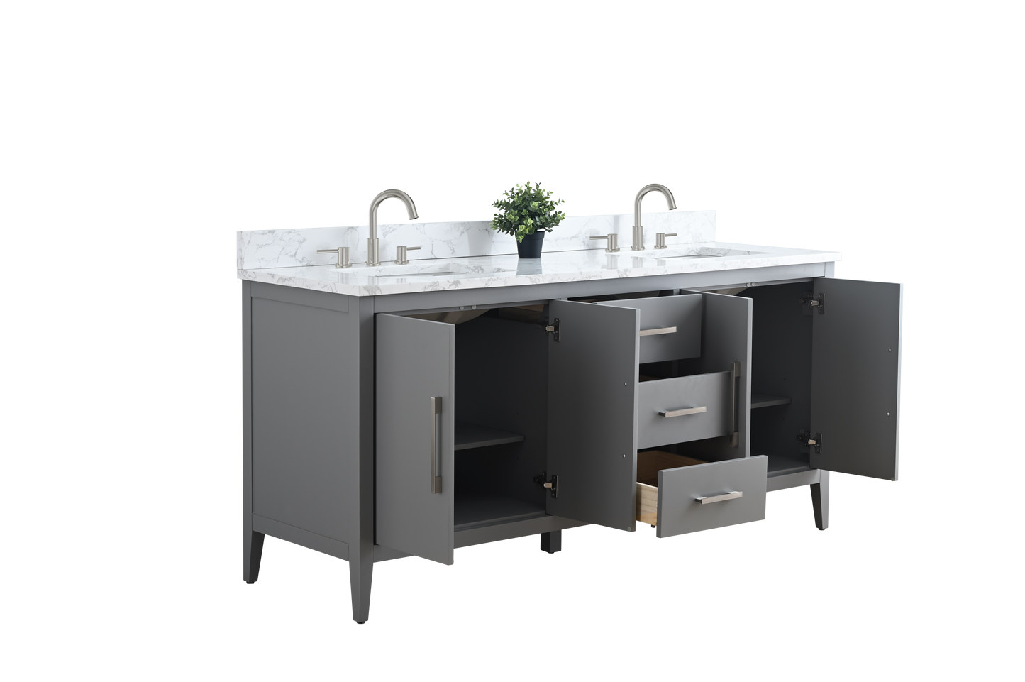 72 Inch Double Sink Bathroom Vanity in Cashmere Gray with Marble Countertop - Vanity Art VA9072-DG