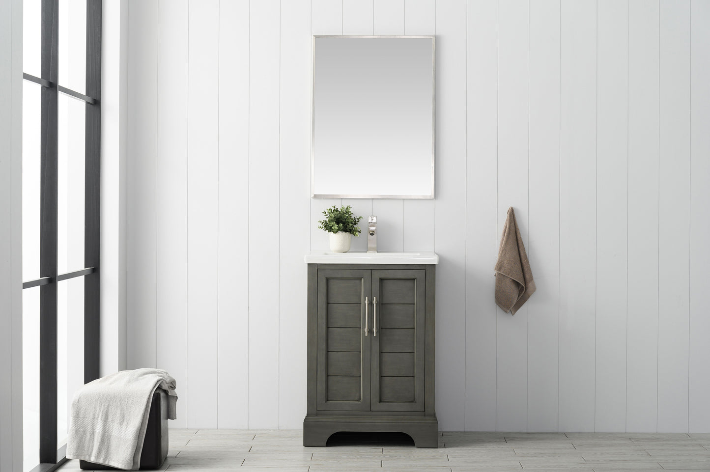 24 Inch Single Sink Bathroom Vanity in Gray with Ceramic Sink and Countertop - Vanity Art VA5024-SG