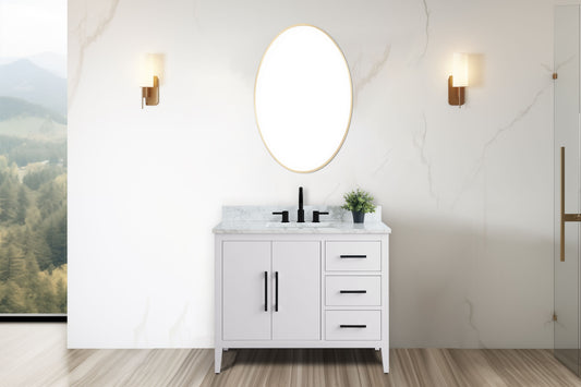 42 Inch Single Sink Bathroom Vanity in White with Marble Countertop - Vanity Art VA9042-W