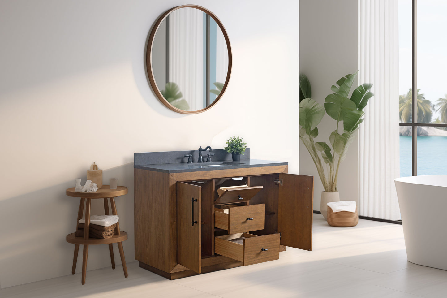 48 Inch Single Sink Bathroom Vanity in Tan with Limestone Top - Vanity Art VA7048-T-BT