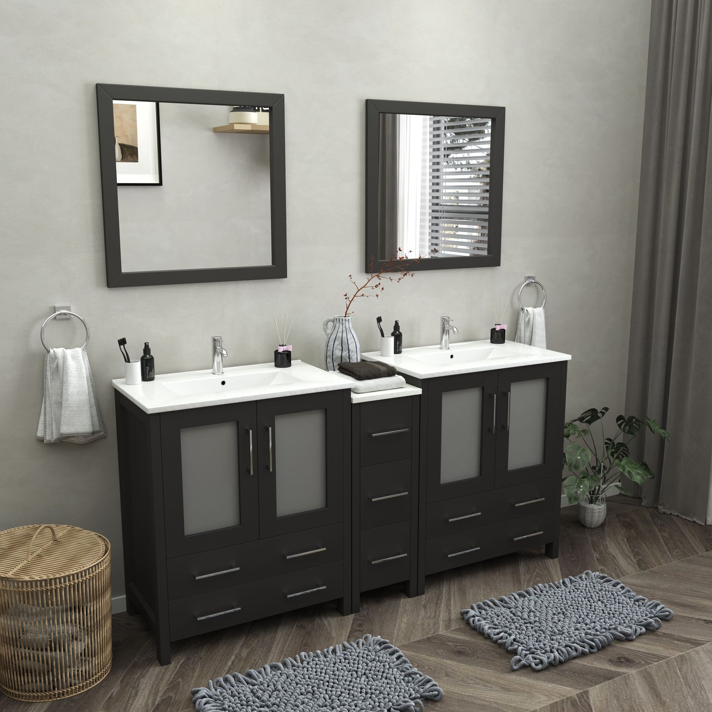 72 Inch Double Sink Bathroom Vanity in Espresso with Ceramic Countertop - Vanity Art VA3030-72E